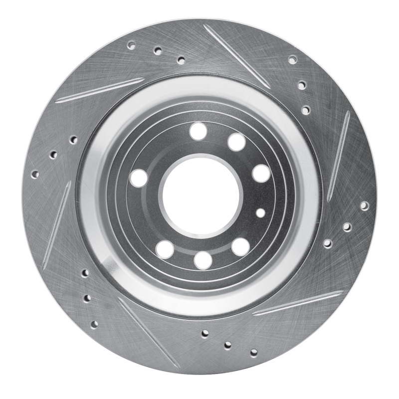 Cadillac BLS Brake Rotor (1) - Rear Left - R1 Concepts - Drilled & Slotted - Silver - `03-`11